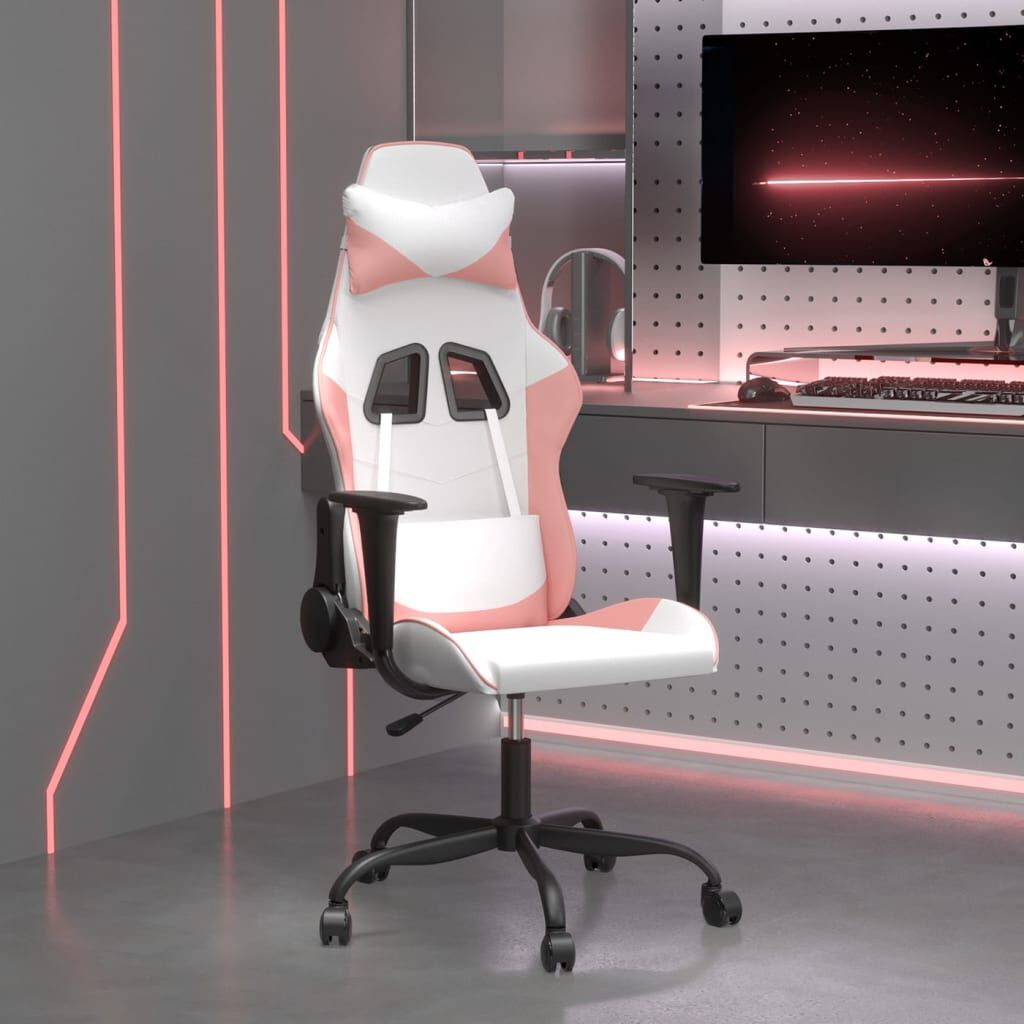 vidaXL Καρέκλα Gaming Λευκό και Ροζ από Συνθετικό Δέρμα