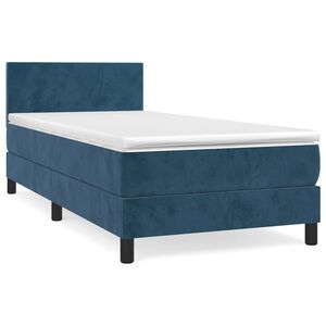 vidaXL Κρεβάτι Boxspring με Στρώμα Σκούρο Μπλε 100x200 εκ. Βελούδινο