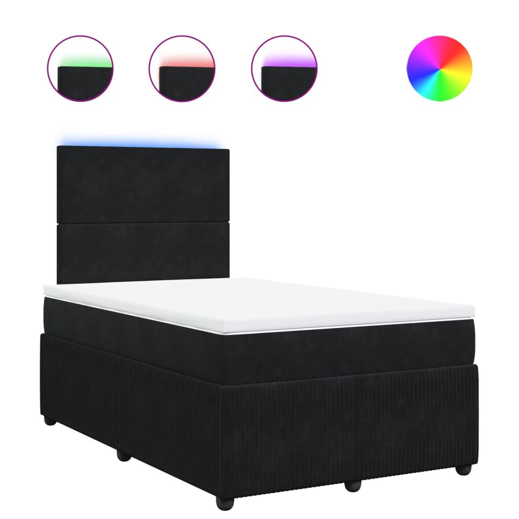 vidaXL Κρεβάτι Boxspring με Στρώμα Μαύρο 120x190 εκ. Βελούδινο