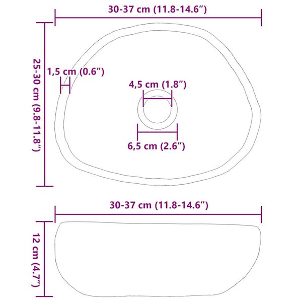 vidaXL Λεκάνη Ανοιχτό γκρι (30-37) x (25-30) x 12 εκ. Πέτρα Ποταμού