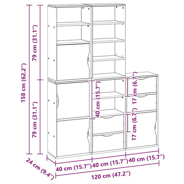 vidaXL Πλαϊνά ντουλάπια 5 τεμ. ODDA 40x24x79 εκ. από Μασίφ Ξύλο Πεύκου