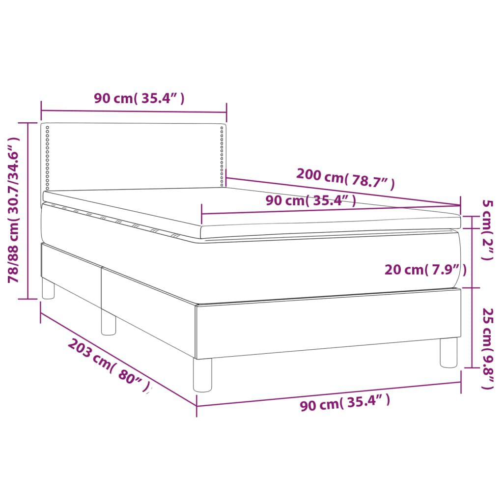 vidaXL Κρεβάτι Boxspring με Στρώμα Σκούρο Γκρι 90x200 εκ. Υφασμάτινο