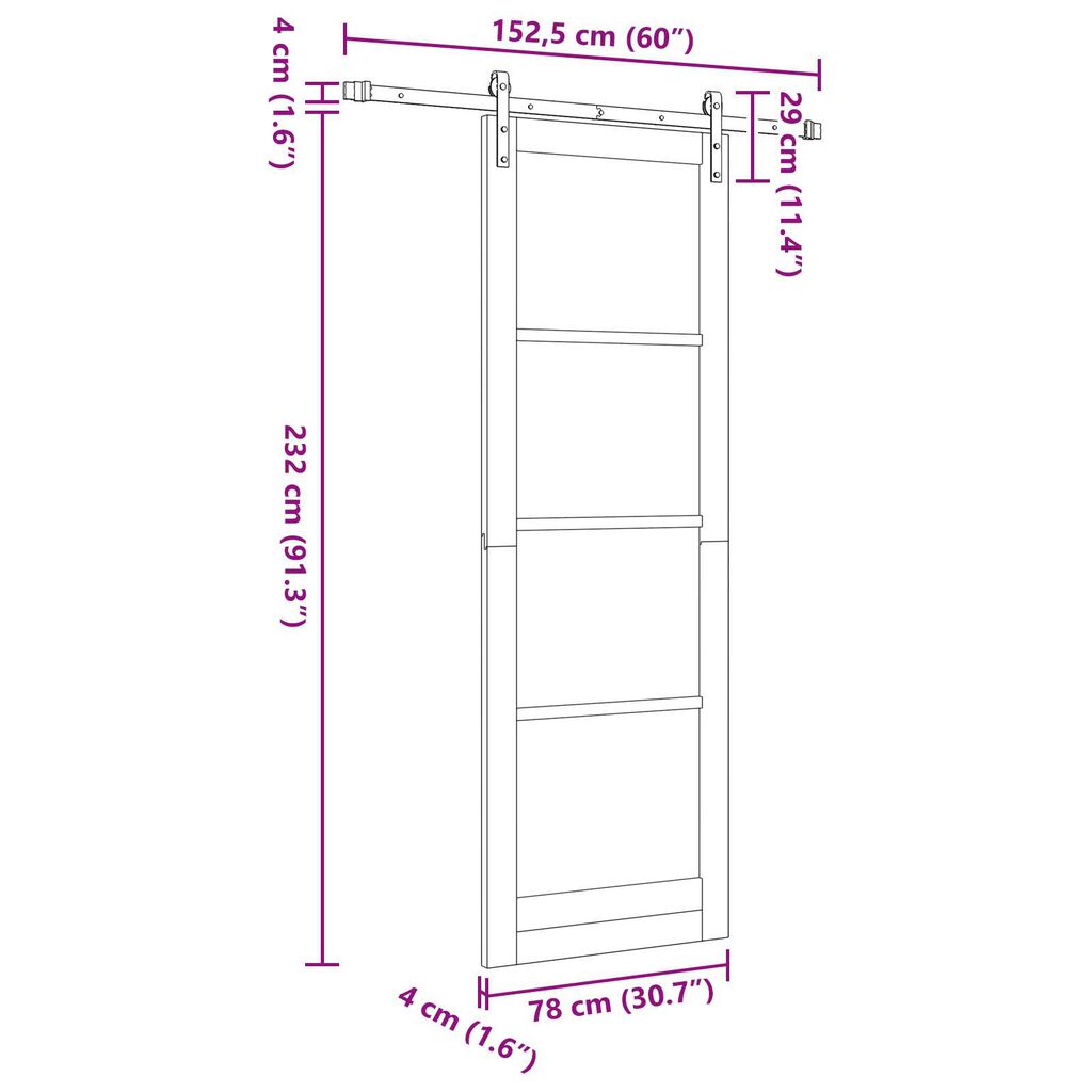 vidaXL Συρόμενη Πόρτα με Σετ Εξαρτημάτων 78x232 cm Μασίφ Ξύλο Πεύκου