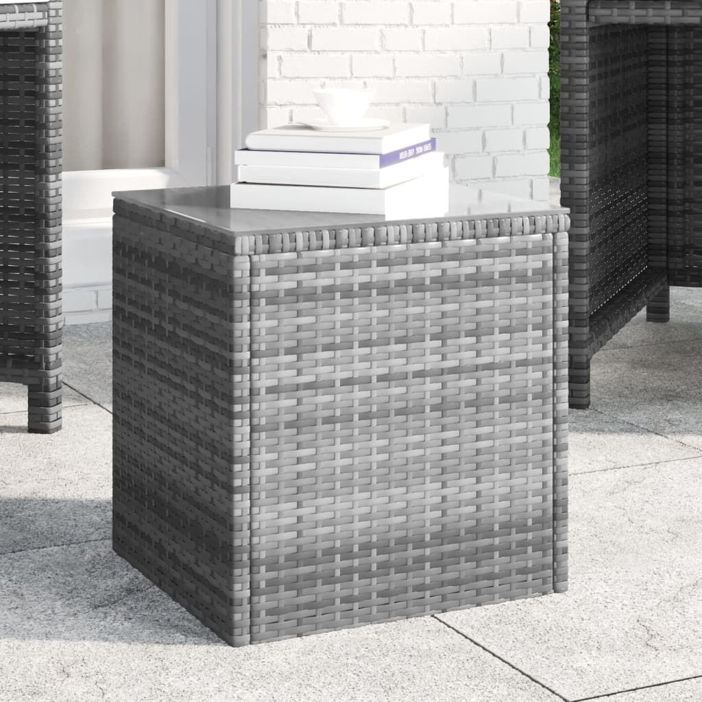 vidaXL Βοηθητικό Τραπεζάκι Γκρι 40x37x40,5εκ Συνθ Ρατάν/ Ψημένο Γυαλί