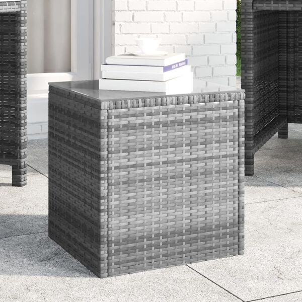 vidaXL Βοηθητικό Τραπεζάκι Γκρι 40x37x40,5εκ Συνθ Ρατάν/ Ψημένο Γυαλί