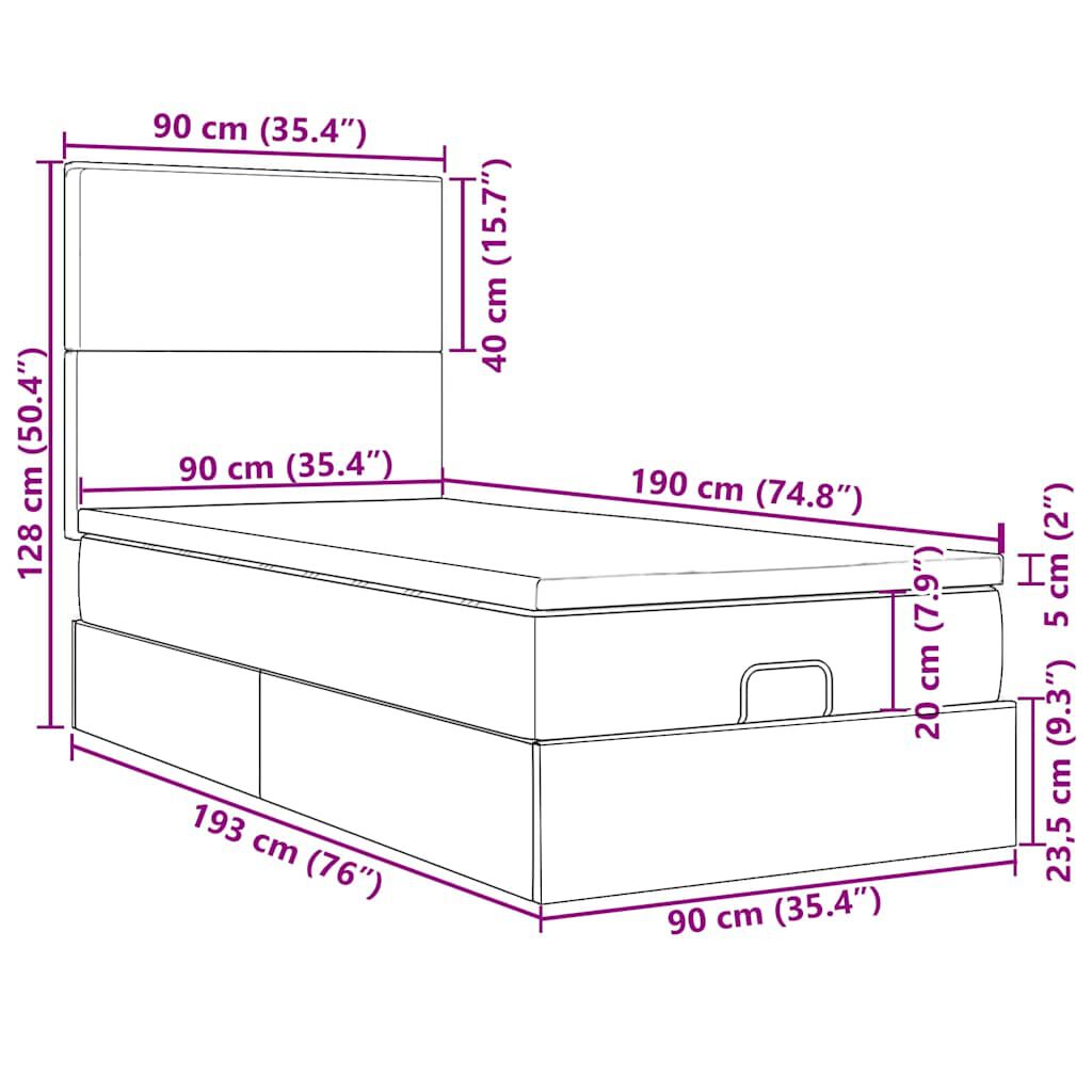 vidaXL Οθωμανικό κρεβάτι με στρώματα Μαύρο 90x190cm Velvet