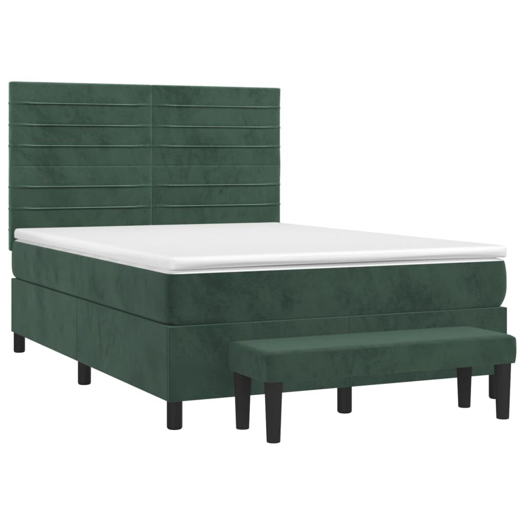 vidaXL Κρεβάτι Boxspring με Στρώμα Σκούρο Πράσινο 140x190εκ. Βελούδινο