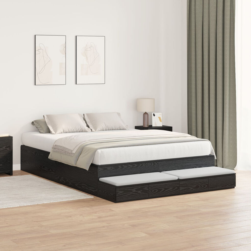 vidaXL Κρεβάτι Αποθήκευσης Μαύρο Δρυς 150x200 εκ