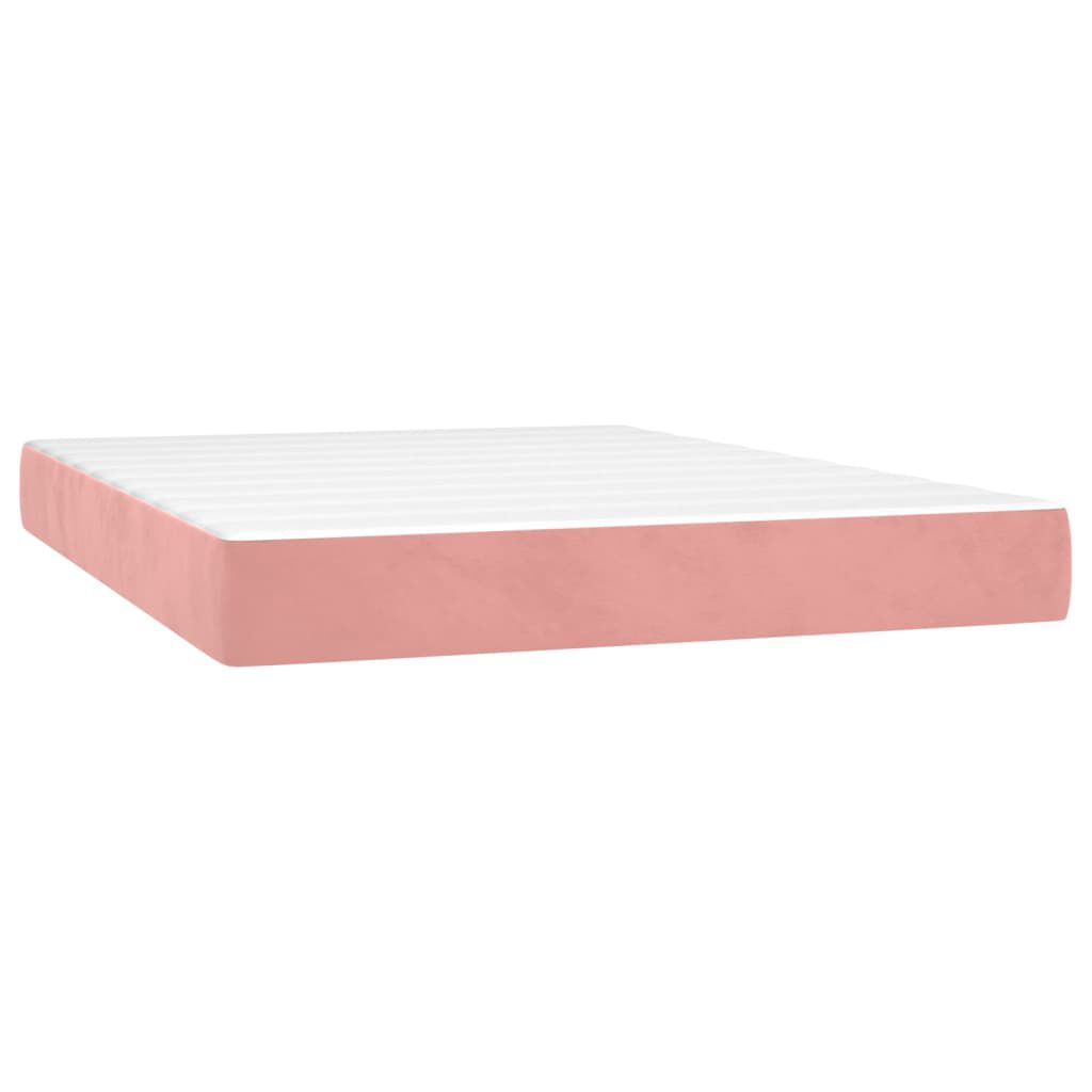 vidaXL Κρεβάτι Boxspring με Στρώμα & LED Ροζ 140x190 εκ. Βελούδινο