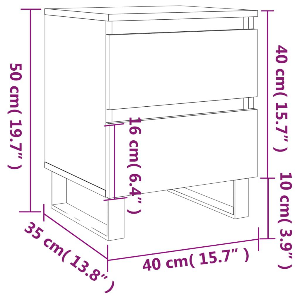 vidaXL Κομοδίνα 2 τεμ. Γυαλ. Λευκό 40 x 35 x 50 εκ. Επεξεργασμένο Ξύλο