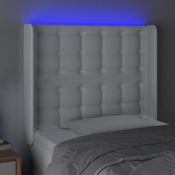 vidaXL Κεφαλάρι Κρεβατιού LED Λευκό 83x16x118/128 εκ.Συνθετ. Δέρμα