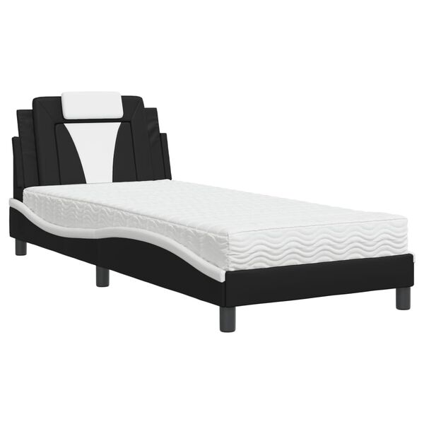 vidaXL Κρεβάτι με Στρώμα Μαύρο/Λευκό 90x190 εκ. από Συνθετικό Δέρμα