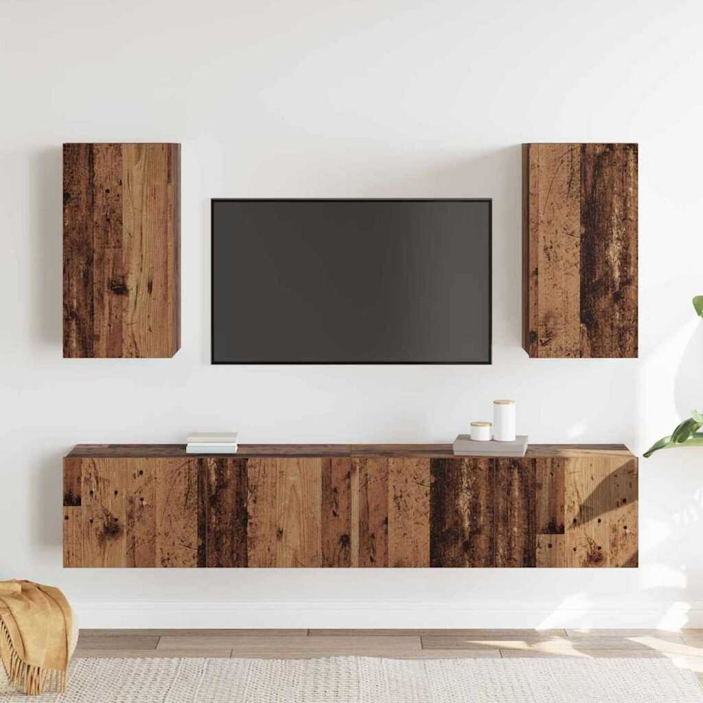 vidaXL Σετ επίπλου τηλεόρασης 4 pcs Παλαιό ξύλο 160 x 30 x 30 εκ.