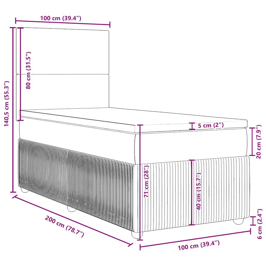 vidaXL Κρεβάτι Boxspring με Στρώμα Μπλε 100 x 200 εκ. Υφασμάτινο