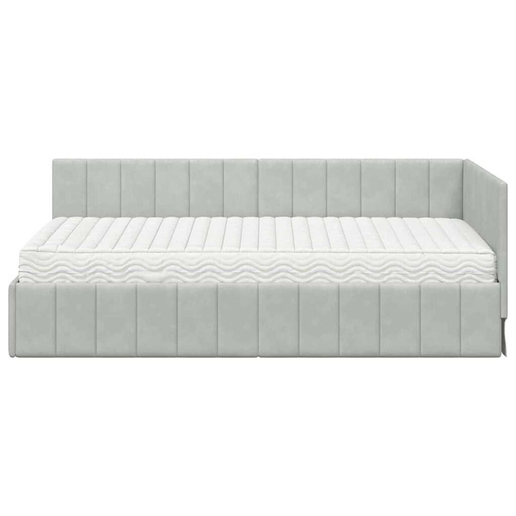 vidaXL Κρεβάτι Γωνίας με στρώμα Ανοιχτό γκρι 90 x 200 cm Βελούδο