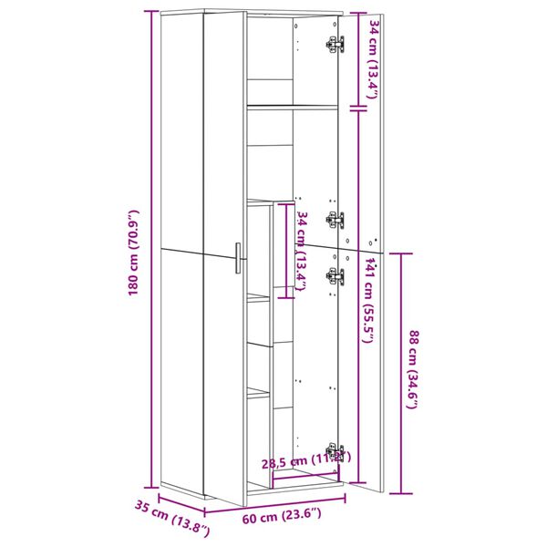 vidaXL Ντουλάπα Sonoma δρυς 60 x 35 x 180 εκ. από Επεξ. Ξύλο