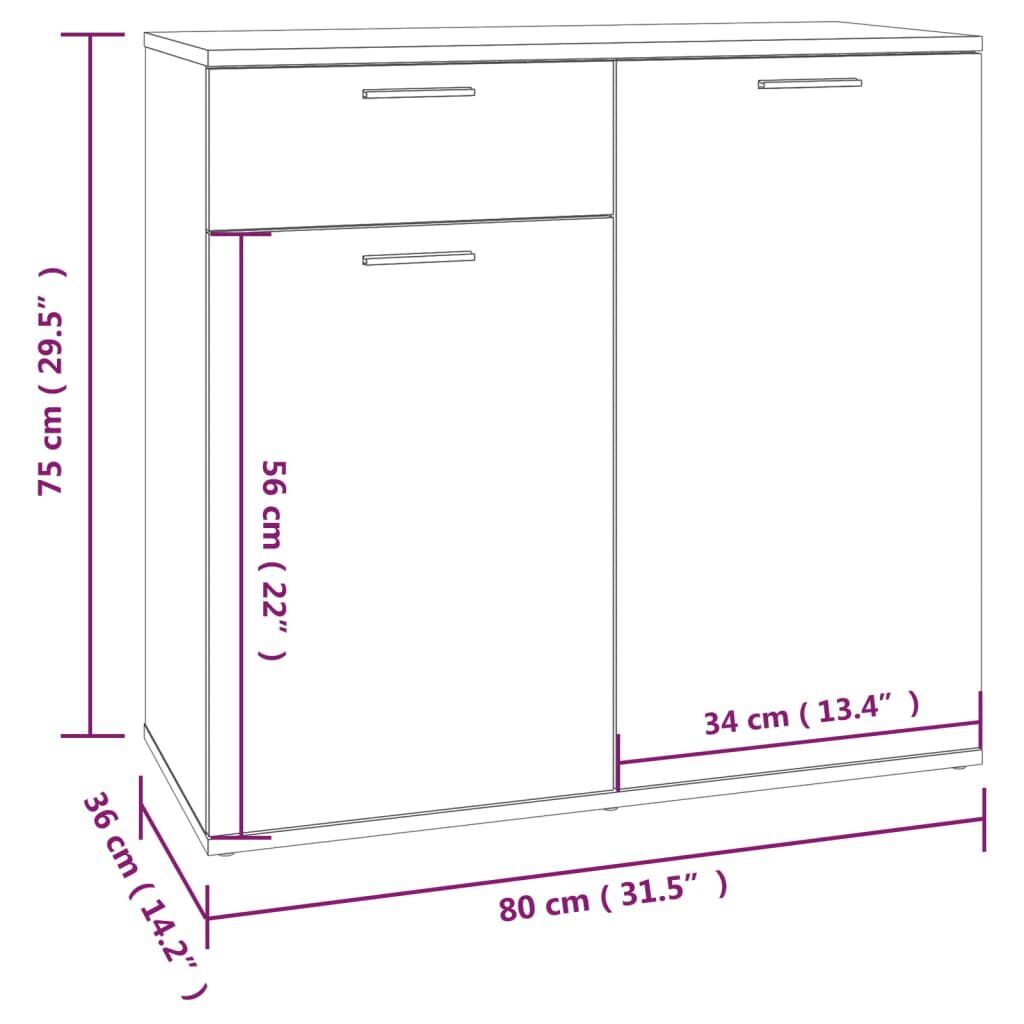 vidaXL Ντουλάπι Καφέ Δρυς 80 x 36 x 75 εκ. Επεξεργασμένο Ξύλο