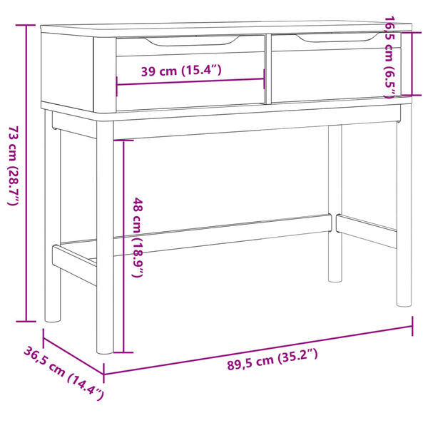 vidaXL Τραπέζι Κονσόλα FLORO Λευκό 89,5x36,5x73 εκ. Μασίφ Ξύλο Πεύκου