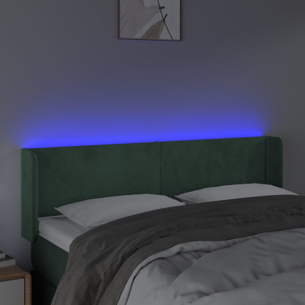 vidaXL Κεφαλάρι Κρεβατιού LED Σκούρο Πράσινο 147x16x78/88εκ. Βελούδινο