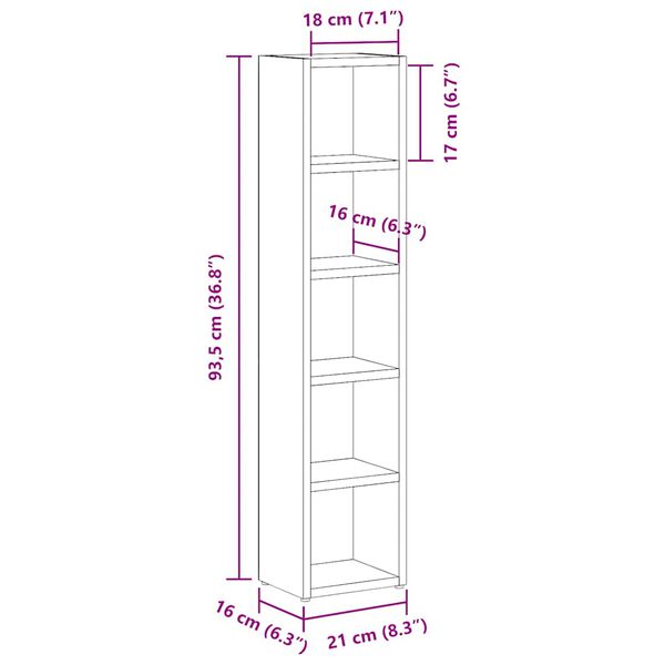 vidaXL Ντουλάπια CD 2 τεμ. Μαύρο Δρυς 21x16x93,5 εκ Επεξεργασμένο Ξύλο