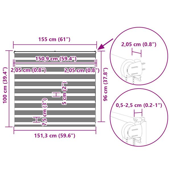 vidaXL Ζέβρα τυφλή Σκούρο Γκρι Πλάτος υφάσματος 150,9 εκ. Πολυεστέρας