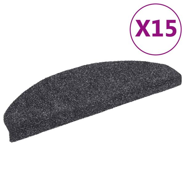vidaXL Πατάκια Σκάλας Αυτοκόλλητα 15τεμ Σκ.Γκρι 65x21x4εκ Βελονιασμένο