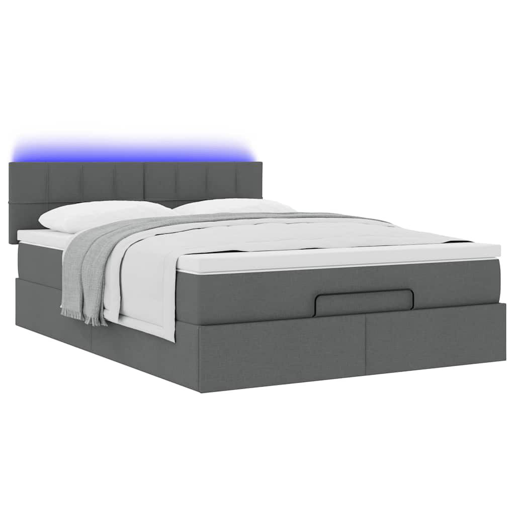 vidaXL Οθωμανικό κρεβάτι με στρώμα & LEDs Σκούρο γκρι 140x190cm Ύφασμα