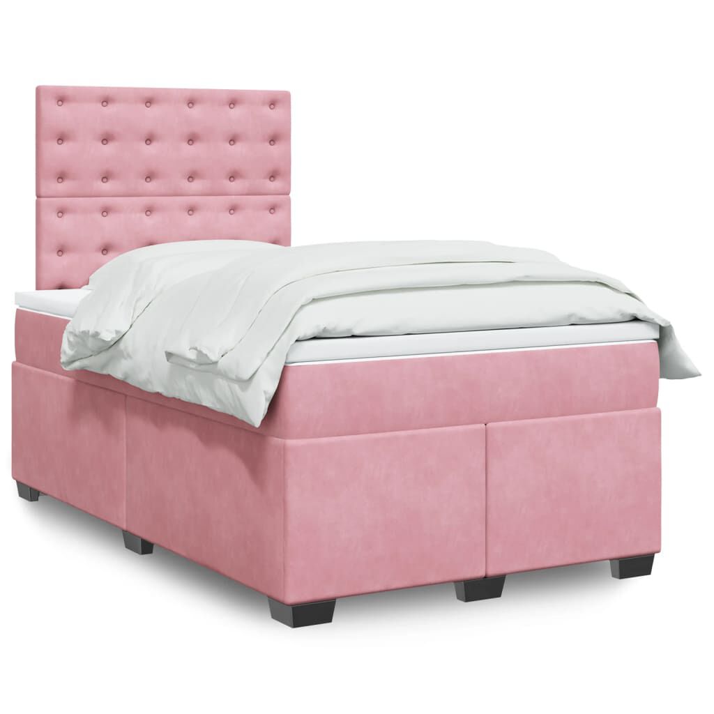 vidaXL Κρεβάτι Boxspring με Στρώμα Ροζ 120x190 εκ. Βελούδινο