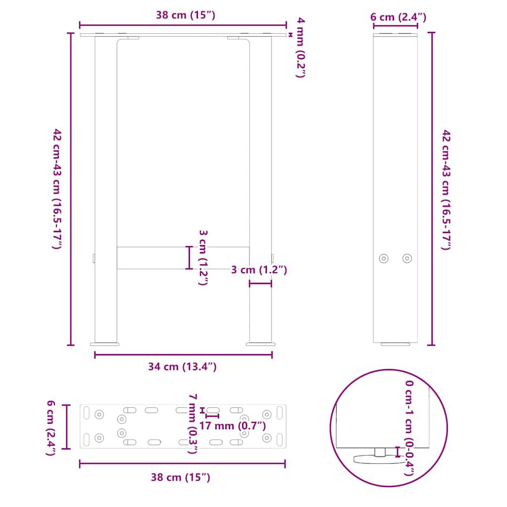 vidaXL Πόδια Τραπεζιού Σαλονιού 2 τεμ. Ανθρακί 38x(42-43) εκ. Ατσάλι