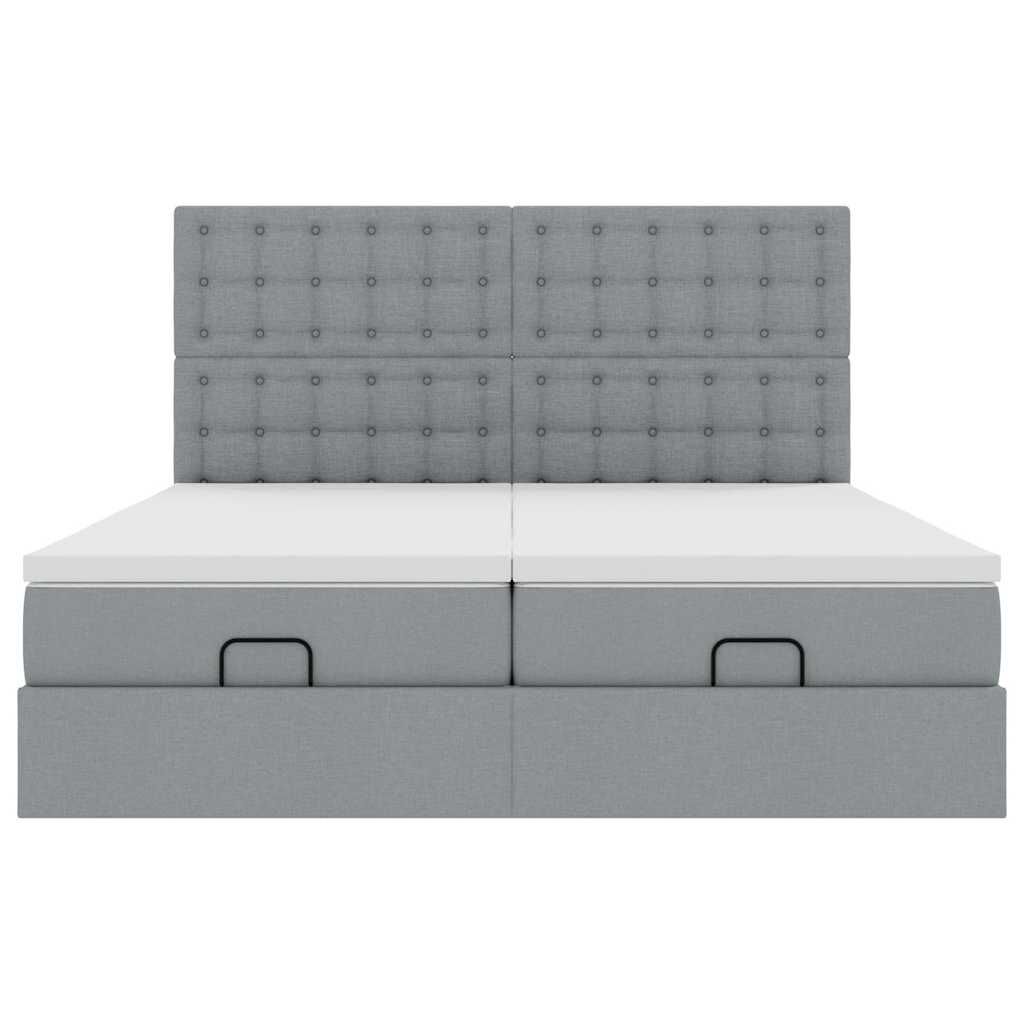 vidaXL Οθωμανικό κρεβάτι με στρώματα & LEDs Ανοιχτό γκρι ύφασμα