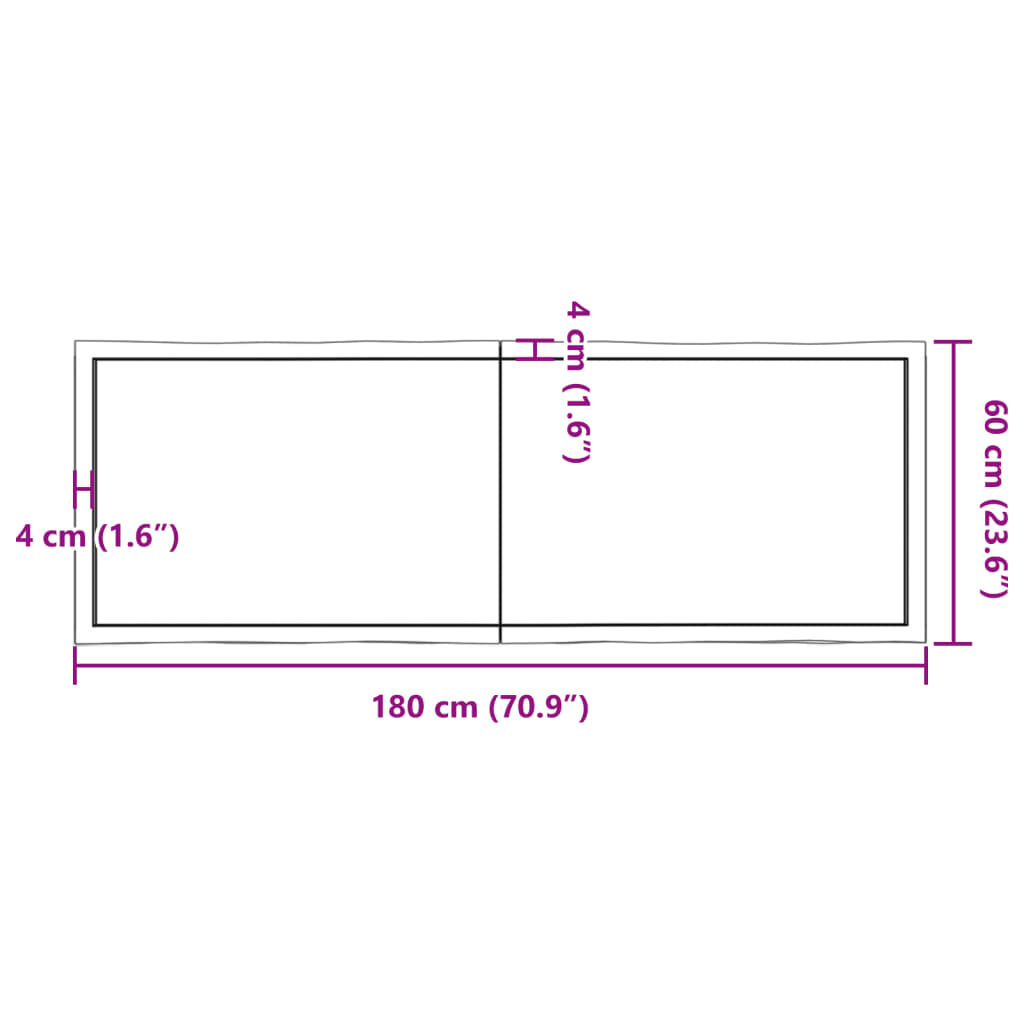 vidaXL Επιφ Τραπεζιού Αν Καφέ 180x60x(2-4)εκ.Ακατέργ. Μασίφ Ξύλο Δρυός