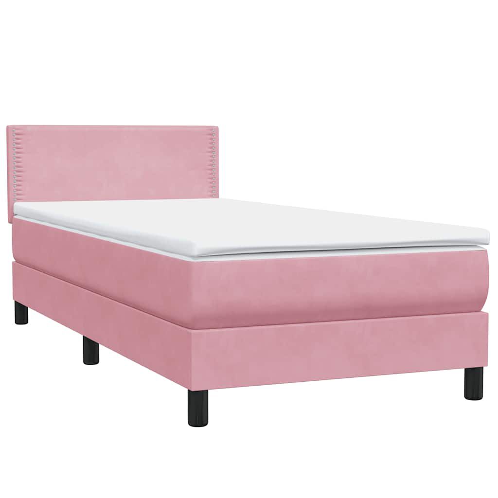 vidaXL Box Spring κρεβάτι με στρώμα ροζ 100x220 cm Βελούδινο