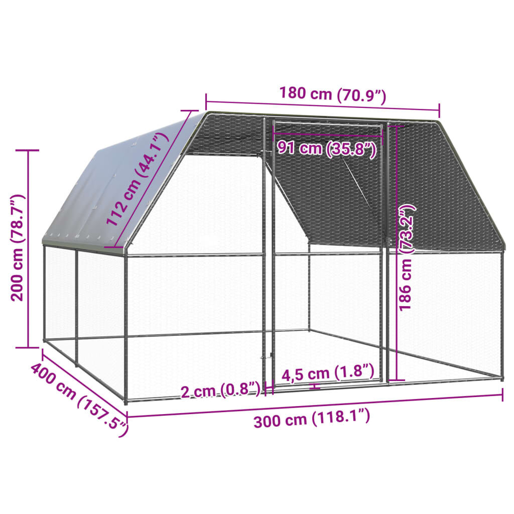 vidaXL Κοτέτσι - Κλουβί Εξωτ. Χώρου 3x4x2 μ. από Γαλβανισμένο Χάλυβα