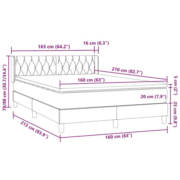 vidaXL Κρεβάτι Boxspring με Στρώμα Ανοιχτό Γκρι 160x210 εκ. Βελούδινο
