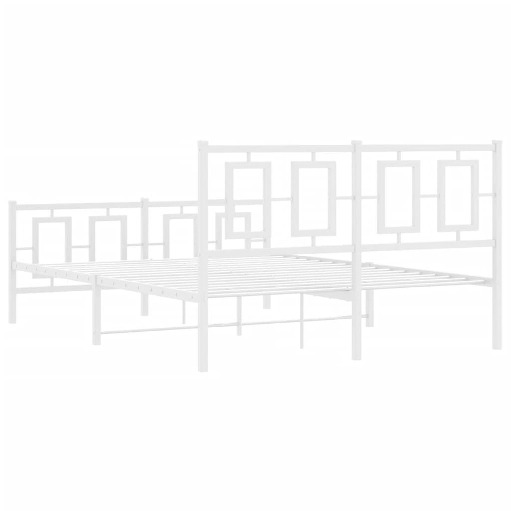 vidaXL Πλαίσιο Κρεβατιού με Κεφαλάρι&Ποδαρικό Λευκό 135x190εκ. Μέταλλο