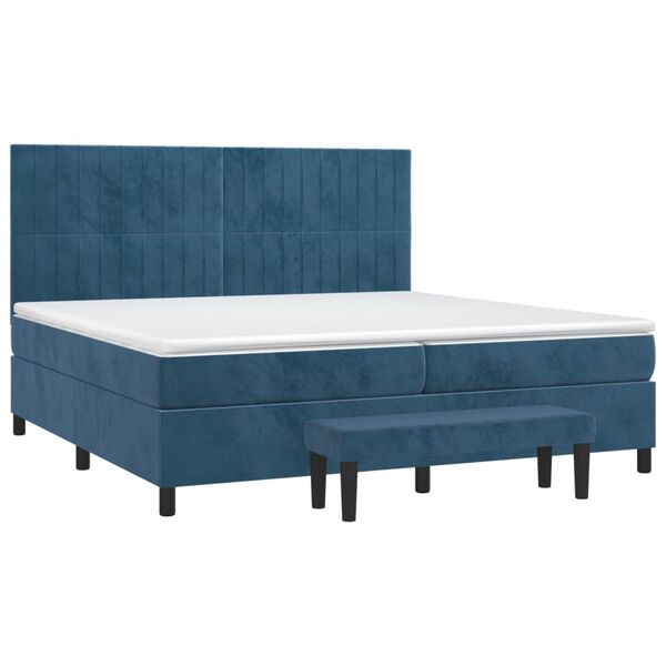 vidaXL Κρεβάτι Boxspring με Στρώμα Σκούρο Μπλε 200x200 εκ. Βελούδινο