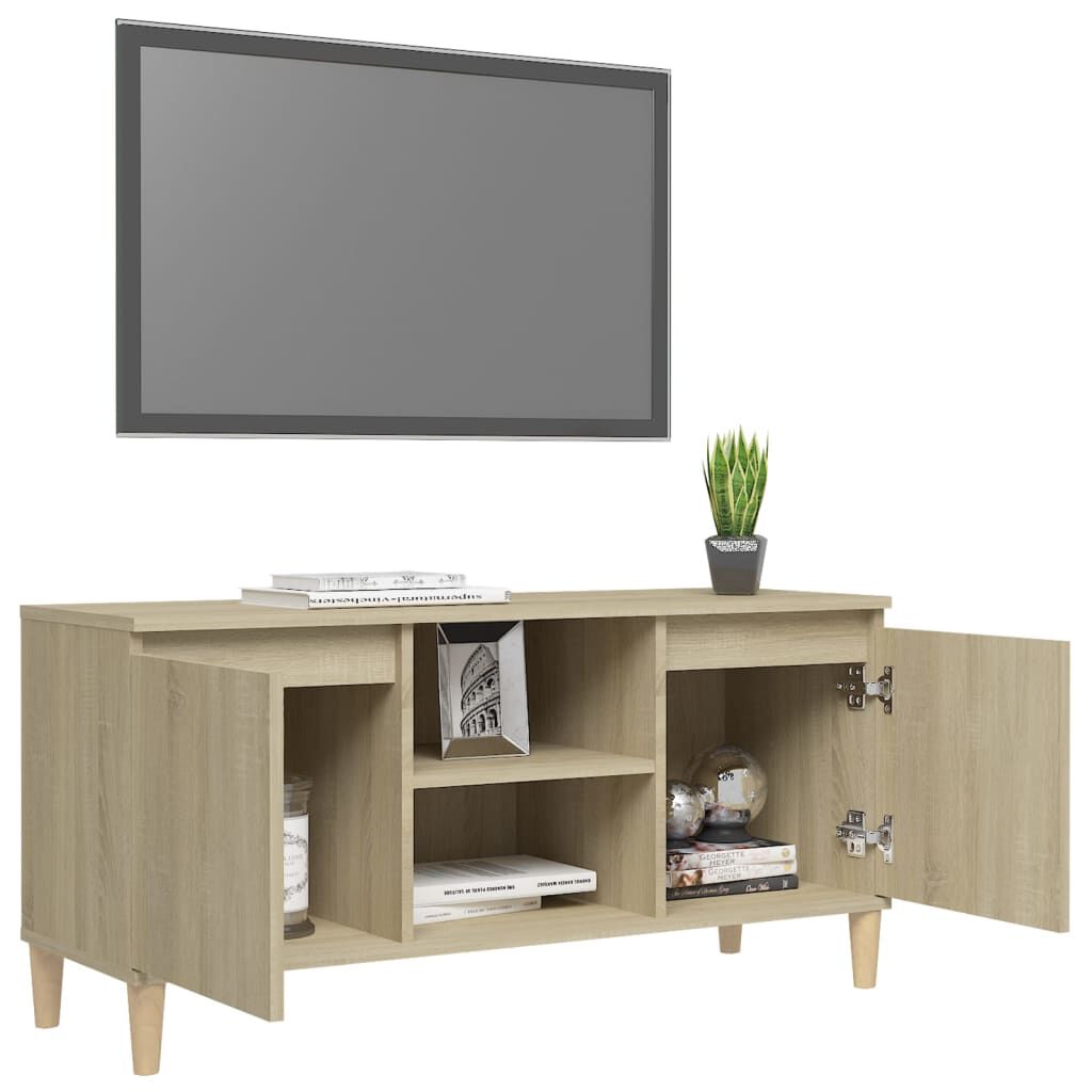 vidaXL Έπιπλο Τηλεόρασης Καφέ Δρυς 103,5x35x50εκ. Μασίφ Ξύλινα Πόδια
