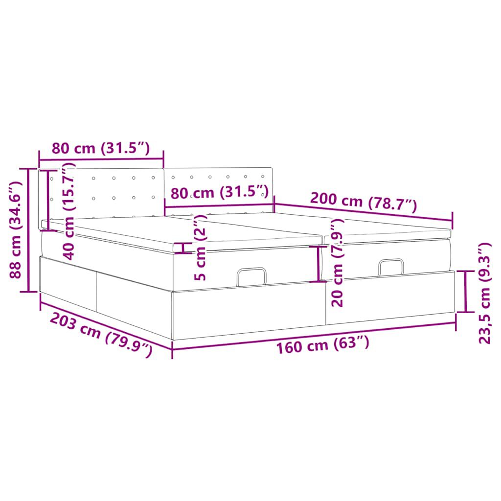 vidaXL Οθωμανικό κρεβάτι με στρώματα & LEDs Σκούρο μπλε Βελούδο