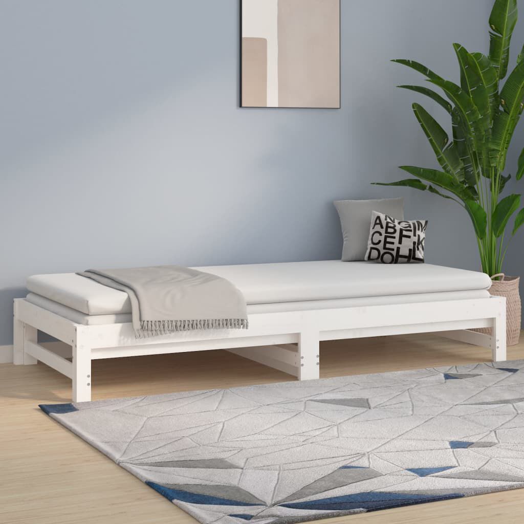 vidaXL Καναπές Κρεβάτι Συρόμενος Λευκός 2x(80x200) εκ. από Μασίφ Πεύκο