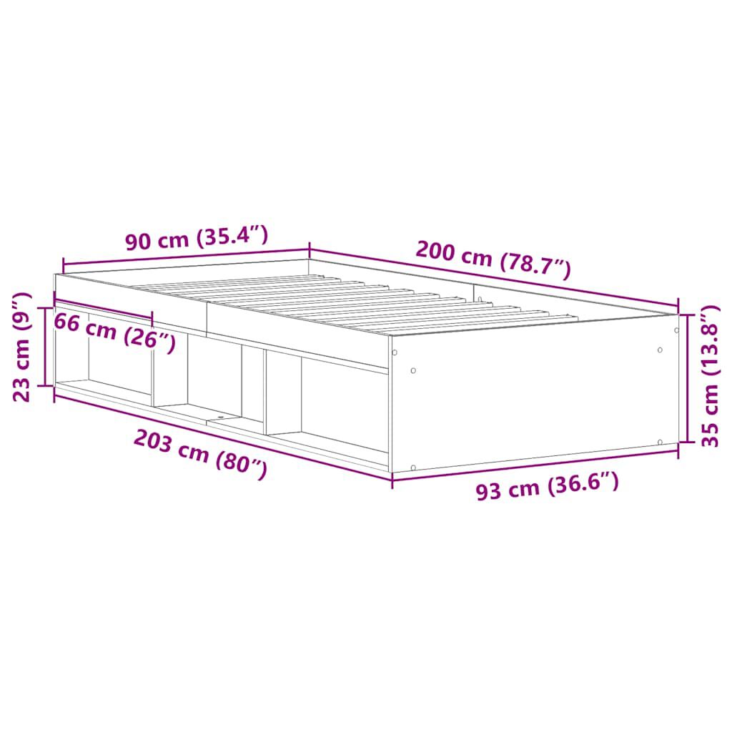 vidaXL Πλαίσιο Κρεβατιού Μαύρο 90x200 cm