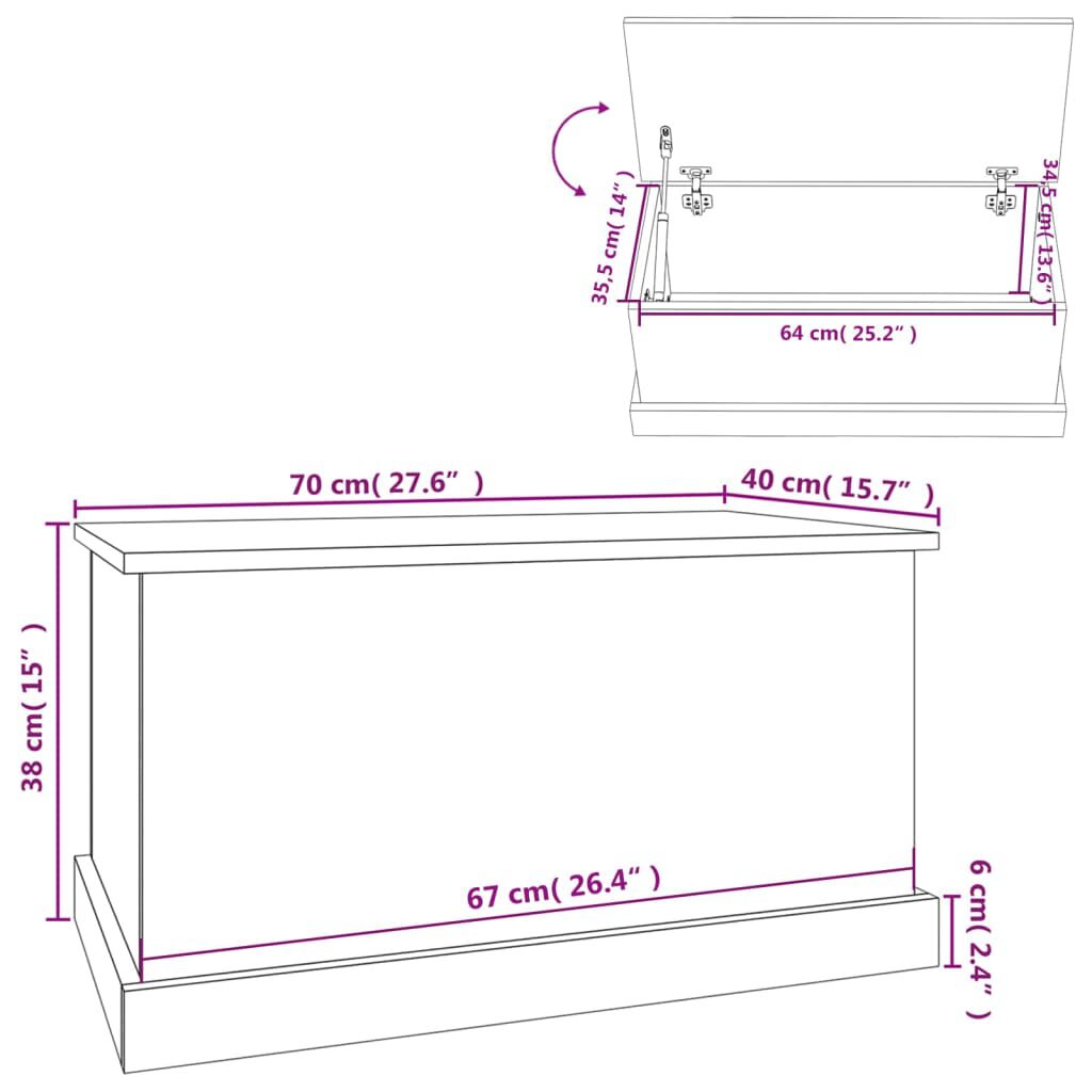 vidaXL Κουτί Αποθήκευσης Γυαλ. Λευκό 70x40x38 εκ. Επεξεργασμένο Ξύλο