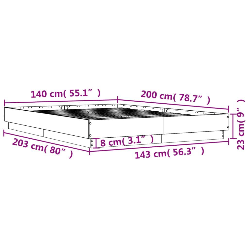 vidaXL Πλαίσιο Κρεβατιού Καπνιστή Δρυς 140x200 εκ. Επεξεργασμένο Ξύλο