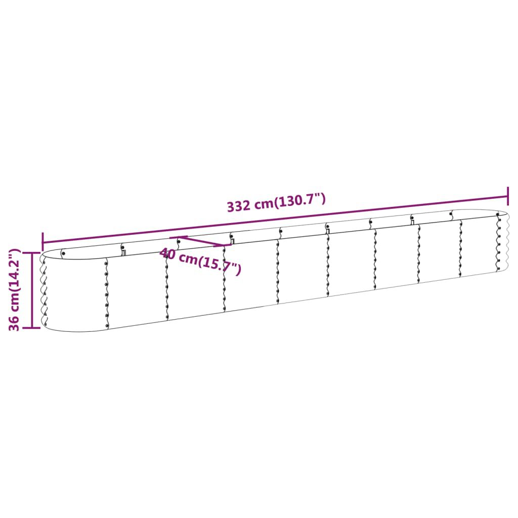 vidaXL Ζαρντινιέρα Ασημί 332x40x36 εκ. Ατσάλι με Ηλεκτρ. Βαφή Πούδρας