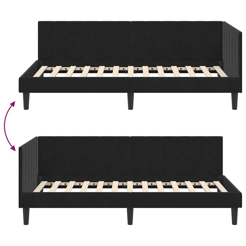 vidaXL Κρεβάτι Γωνίας με κεφαλάρι Μαύρο 100 x 200 cm Βελούδο