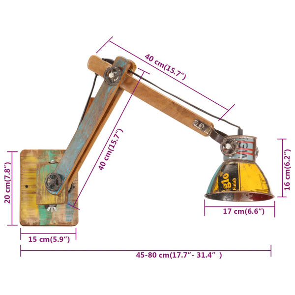 vidaXL Φωτιστικό Τοίχου Industrial Πολύχρωμο Στρογγυλό E27