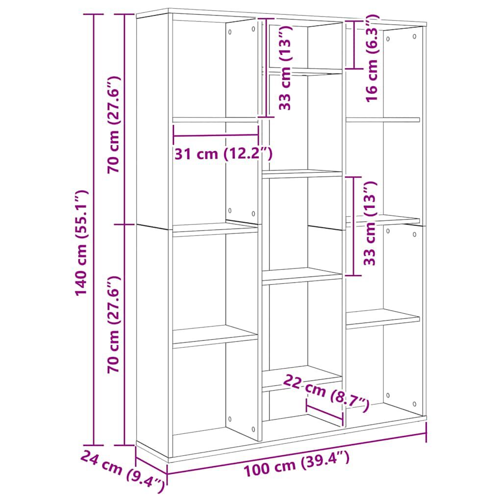 vidaXL Διαχωριστικό/Βιβλιοθήκη Sonoma Δρυς 100x24x140 εκ. Επεξ. Ξύλο