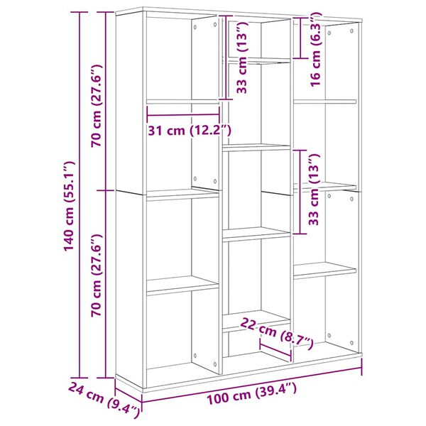 vidaXL Διαχωριστικό/Βιβλιοθήκη Sonoma Δρυς 100x24x140 εκ. Επεξ. Ξύλο