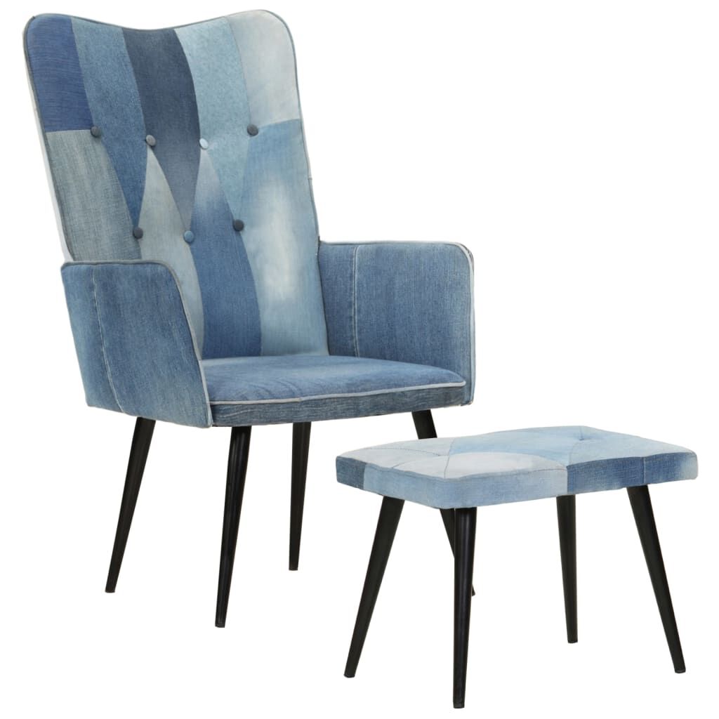 vidaXL Πολυθρόνα Μπλε Denim Patchwork από Καραβόπανο με Υποπόδιο