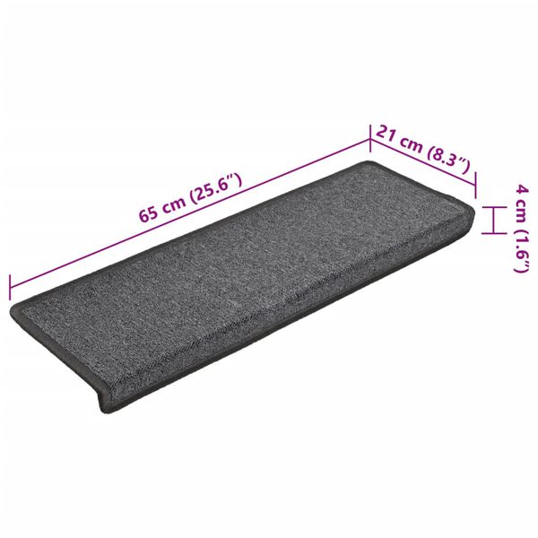 vidaXL Πατάκια Σκαλοπάτια 15 τεμ. Σκούρο Γκρι 65x21x4 εκ. με Ορθογώνια Άκρη