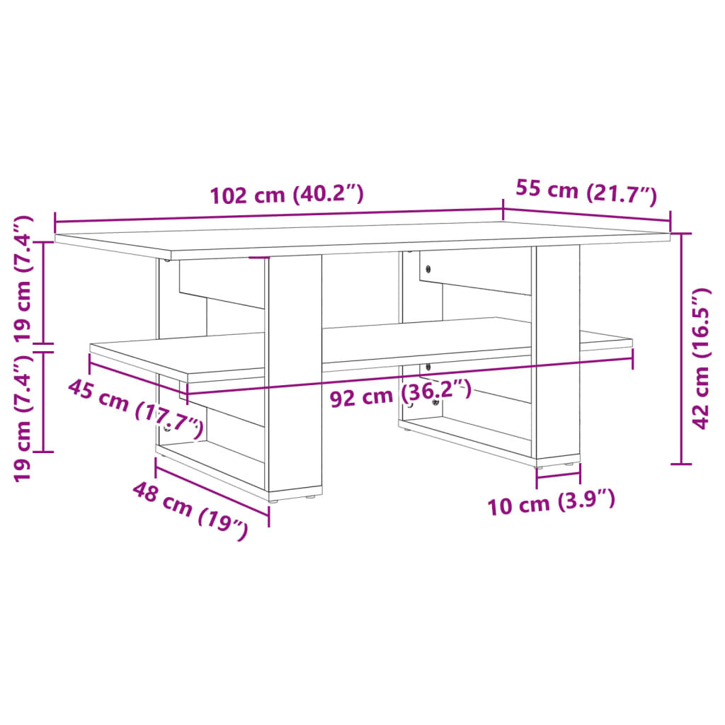 vidaXL Τραπεζάκι Σαλονιού Sonoma Δρυς 102x55x42 εκ. Επεξεργασμένο Ξύλο